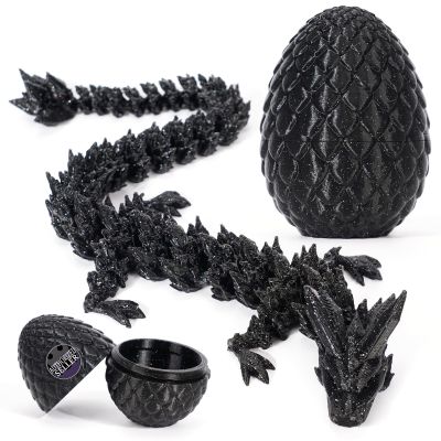 3D Printed Dragon Egg, Mystery Crystal Dragon Fidget Toys Surprise, Easter Eggs Articulated Crystal Dragons (Black Shimmer)
