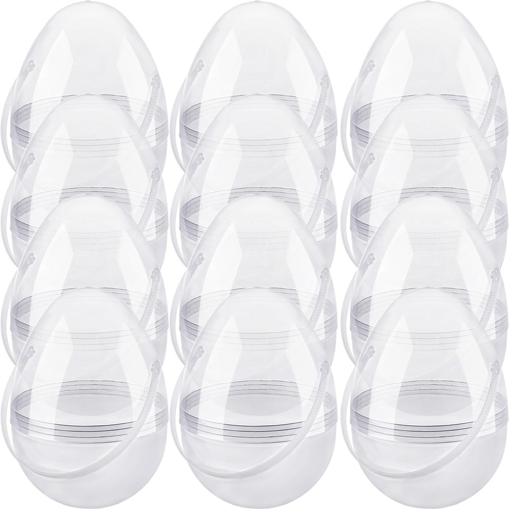 12 Pcs 8 Inch Clear Easter Egg with Handles Large Transparent Easter Eggs DIY Jumbo Easter Egg for Easter Hunt Game Supplies Party Decoration
