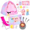 BARWA 35 Pcs Travel Camping Tent Set Include Doll Tent Casual Dress, Outfits, Campfire with Light, Telescope, Backpack, Placemat, Chair, Toy Dog Camping Playset for 11.5 Inch Girl Dolls for Kid view 1