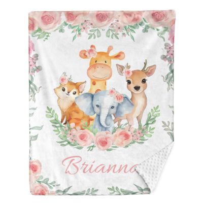 ZHOUSFK Personalized Baby Blanket for Girls Custom Baby Blanket with Name Elephant Floral Customized Baby Blanket Gifts for New Mom Customize Baby Blanket for Kids Newborn Birthday