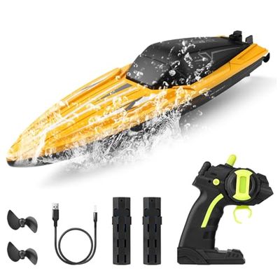 Hylukon TY2 Remote Control Boats, 2.4GHz Waterproof High Speed RC Boat for Pools and Lakes, Dual Motor Racing Speedboat Toys for Teens Adults