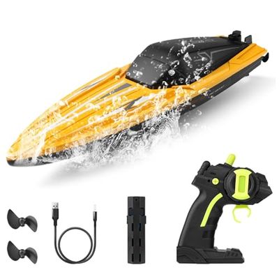 Hylukon Remote Control Boat, 2.4GHz Waterproof High Speed RC Boat for Pools and Lakes, Dual Motor RC Rowing Toys for Teens Adults