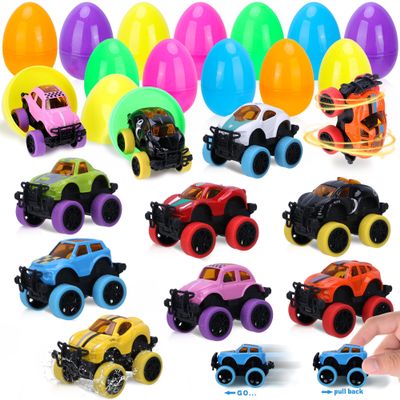 12 Pack Prefilled Easter Eggs With Toys, Die-cast Cars Easter Basket Egg Hunt Stuffers, Pre Filled Easter Eggs fillers For Kids,Pull Back Mini Monster Car Trucks for Kids Gifts Party Favors