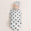Muishi Black Polka Dots Newborn Swaddle Blankets Hat Sets Soft Baby Receiving Blanket Swaddle Sack for Baby Shower Infant Boy Girl Gift view 3