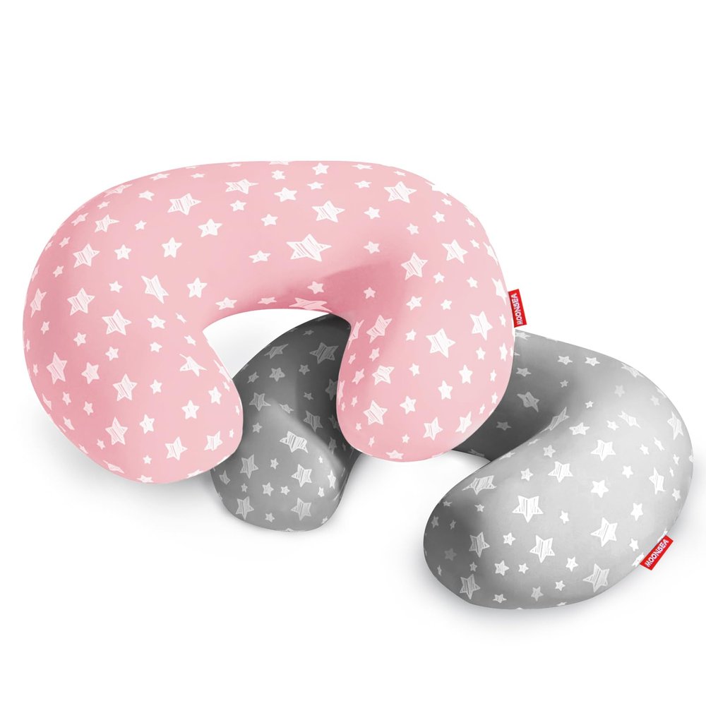 2 Pack Nursing Pillow Cover Grey and Navy for Infant, Snug Fits Boppy Nursing Pillows, Breastfeeding Nursing Pillow Slipcovers Super Soft, for Breastfeeding Moms, Pink & Gray Star