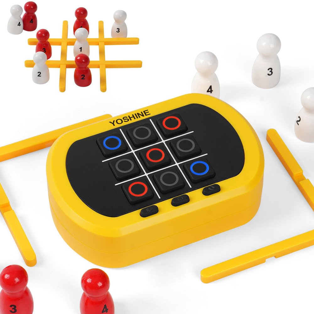 YOSHINE Tic Tac Toe Game, 5-in-1 Electronic Tic Tac Toe Game, Portable Tic Tac Toe Games for Travel, Digital Tic Tac Toe for Children and Adults  Yellow