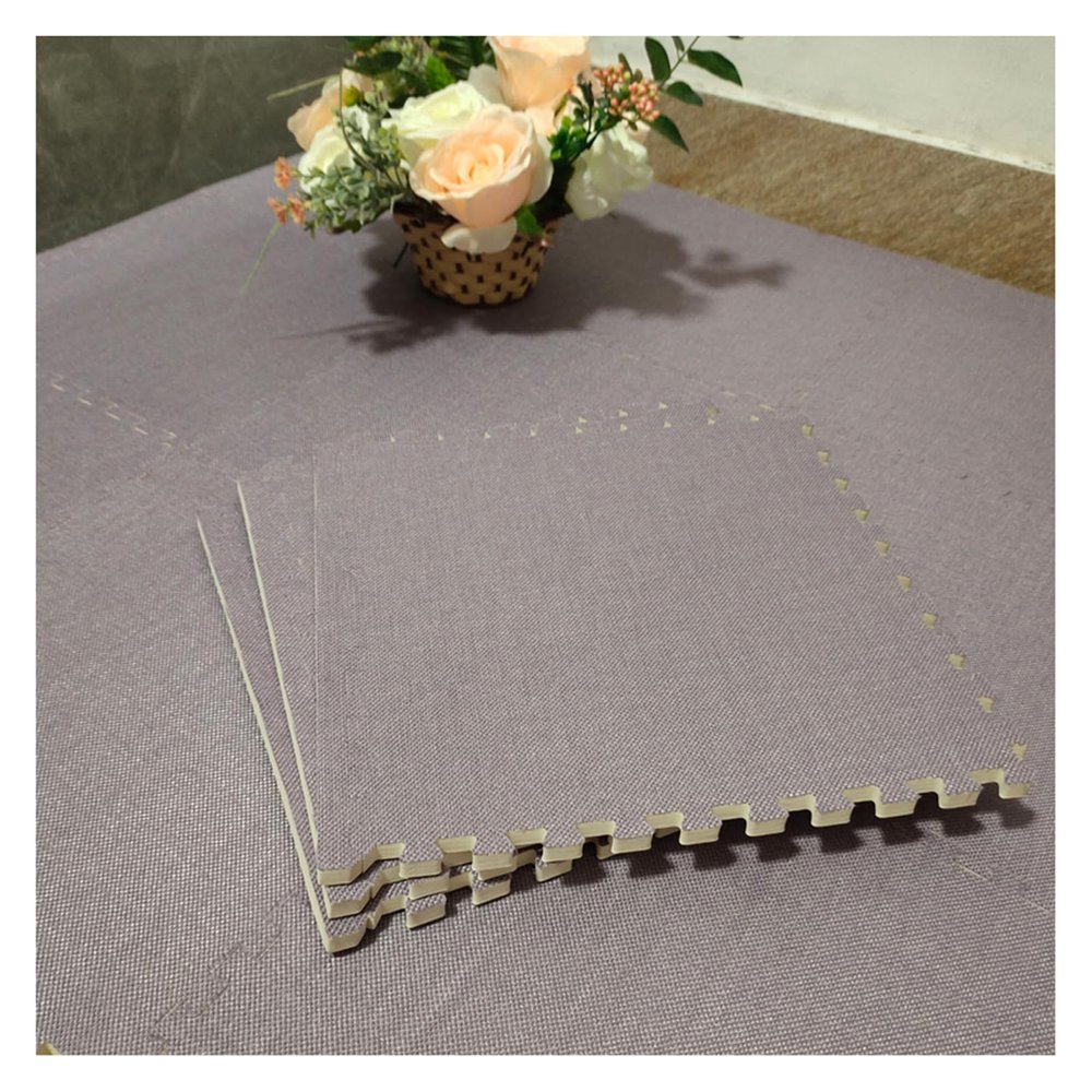 DSJBGSS Playmat 10 Pcs Carpet Interlocking Foam Mats, Cotton Linen Puzzle Play Mat - for Floor Protection, Garage, Exercise, Yoga, Playroom(Light Purple)