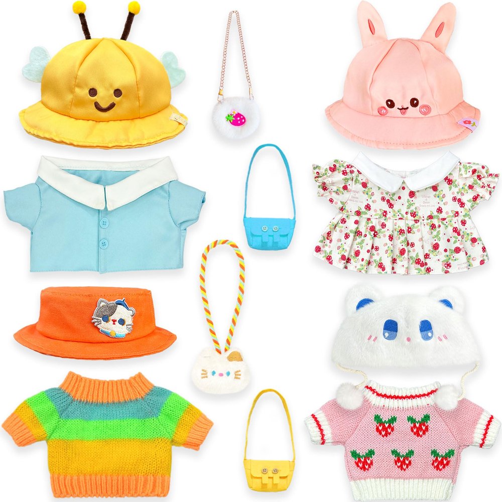 Kireidane Capybara Plush Clothes & Accessories Set, 12 Pcs of Stuffed Animal Clothes for 12 in Capybara Plush Toys Dress Up (Yellow)