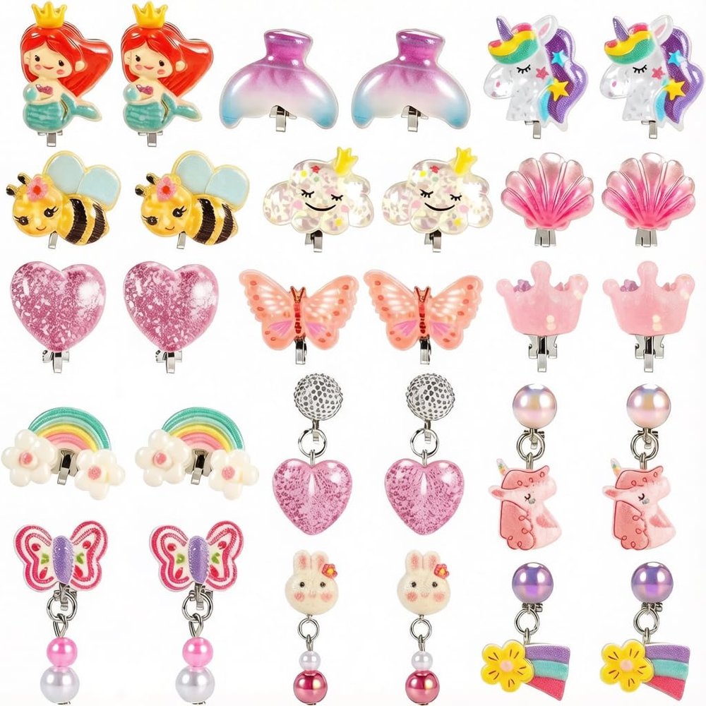 15 Pairs Clip on Earrings for Girls Toddler 4-6 10-12