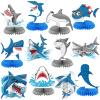 12 Pcs Summer Shark Birthday Party Decoration Shark Honeycomb Centerpiece Table Topper Ocean Table Centerpiece Under the Sea Theme Table Decoration for Ocean Theme Party Favors view 1
