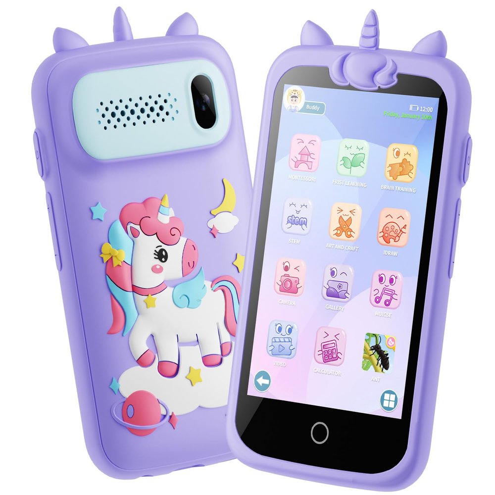Kids Toys Phone, 3.97" Touchscreen Mini Phones for Kids, Learning Phone Puzzle Games, 1500mA Toys Cell Phone, 8GB Card Purple
