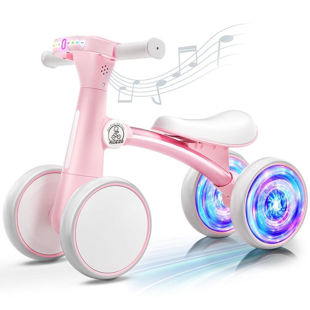 Ridego Colorful Lighting Baby Balance Bike for 1 Year Old Girls Gifts,Toddler Toys for 12-24 Month with Music,4 Silence Wheels Baby Walker,Toddler First Bike for 12-24 Month Birthday Toys Gifts