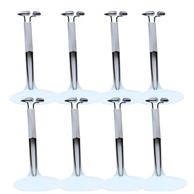 Doll Stands Set of 8 - Adjustable White Metal Doll Holders for 6 to 12 Inch Dolls and Action Figures - Vinyl Tiped Waist Support - Display Stands for Collectible Dolls, Figurines, Plush Toys
