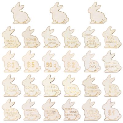 27pcs Easter Egg Fillers for Kids, Wood Easter Reward Tokens Cute Easter Bunny Reward Tokens Easter Egg Reward Tokens Easter Bunny Coins Easter Basket Stuffers Easter Gifts for Boys Girls