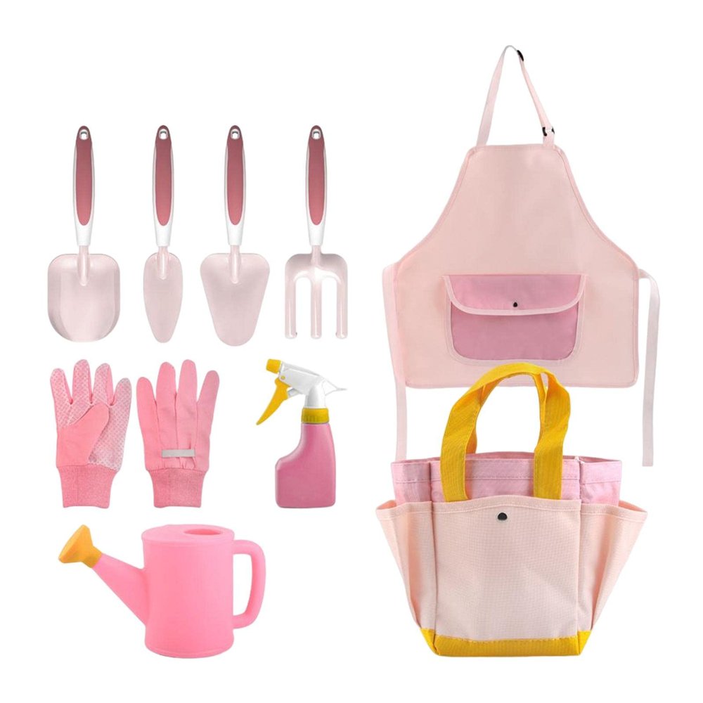 Kids Gardening Tool Set for Girls with Gloves and Rake for Family Time, 9Pcs