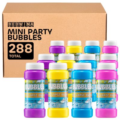 (Bulk Pack of 288) Party Bubbles for Kids - 2-oz Bubbles Bulk Solution with Bubble Wands Assorted Neon Colors for Outdoor Toys Summer Games, Birthday Kids Party Favors, & Goodie Bags Stuffers