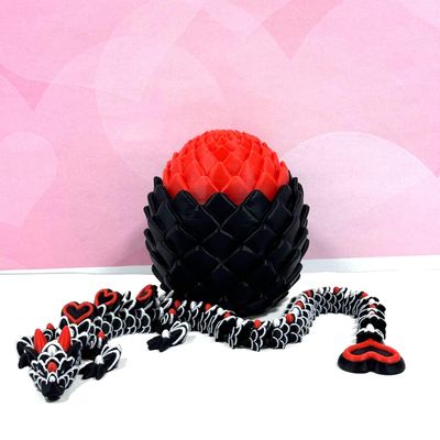 3D Printed Dragon with Dragon Egg, 12 Black Heart Fidget Dragon Toy, Fidget ADHD Autism Toy, Executive Desk Toy D094-BRE