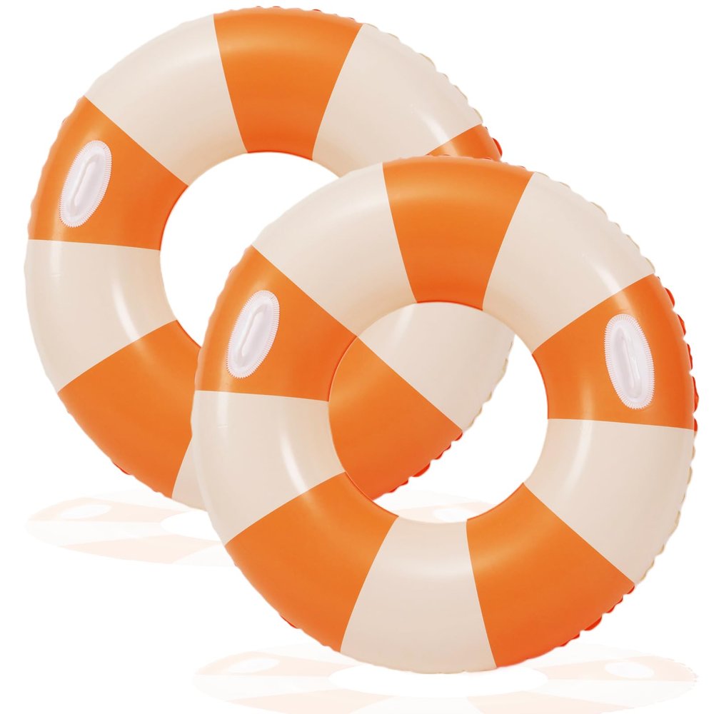 2 PCS 35inch Inflatable Pool Floats for Swimming Pool Party Lake Beach Adults - Floaties Pool Tubes Swim Rings Tubes Floaties for Beach Pool Party Decorations (Orange, 100)