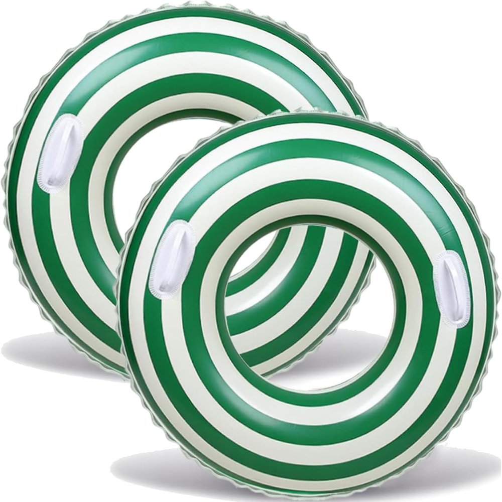 2 PCS Large Striped Pool Floats for Adults 42 inch Swimming Rings Tube with Handles -Inflatable Pool Float Tube for Adults Pool Floats for The Beach, Party, Vacation (Green, XL)