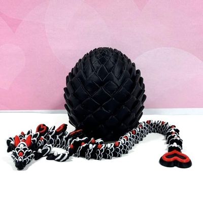 3D Printed Dragon with Egg, 12 Inches Black Love Heart Dragon, Fidget ADHD Autism Toy, Executive Desk Toy D094-BE