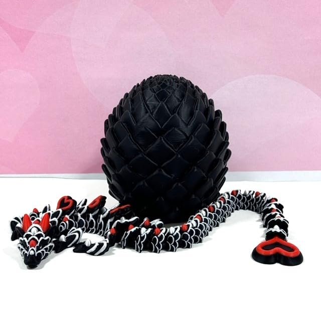 3D Printed Dragon with Egg, 12 Inches Black Love Heart Dragon, Fidget ADHD Autism Toy, Executive Desk Toy D094-BE