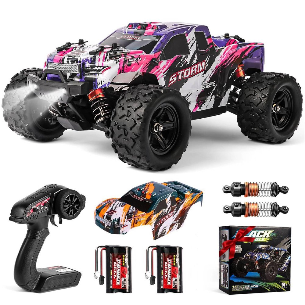 CurioToy 1:18 Scale RC Cars for Adults, 40KM/H Fast RC Cars 2.4Ghz Remote Control Car, 4X4 Off-Road Waterproof Monster RC Truck, Remote Control Truck with 2 Shells and 2 Rechargeable Batteries