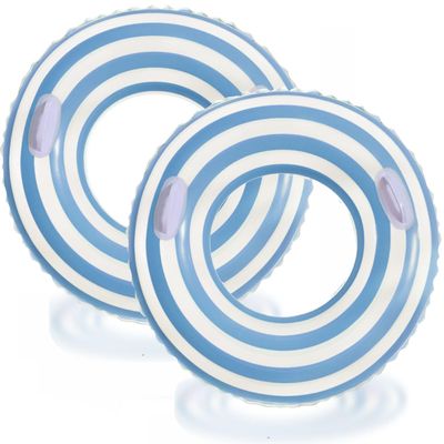 2 PCS 42 inch Extra Large Striped Pool Floats for Adults Swimming Rings Tube with Handles -Inflatable Pool Float Tube for Adults Pool Floats for The Beach, Party, Vacation (Blue, XL)