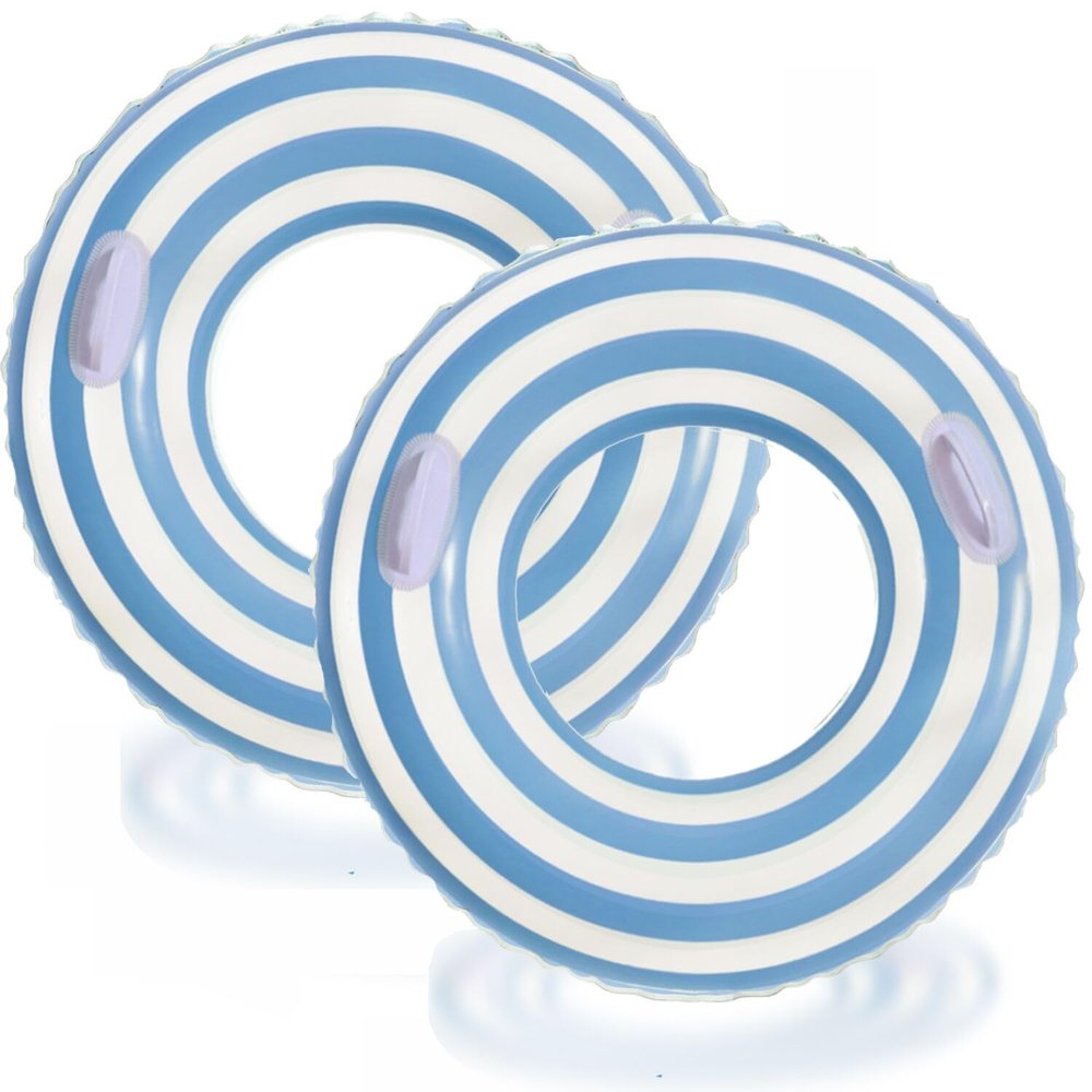 2 PCS 42 inch Extra Large Striped Pool Floats for Adults Swimming Rings Tube with Handles -Inflatable Pool Float Tube for Adults Pool Floats for The Beach, Party, Vacation (Blue, XL)