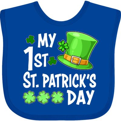 inktastic My 1st St. Patrick's Day Green Top Hat and Clovers Baby Bib Royal Blue 39cb3