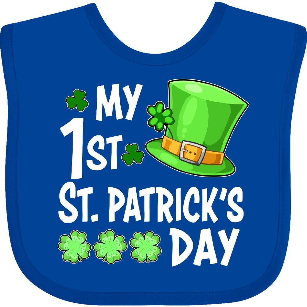 inktastic My 1st St. Patrick's Day Green Top Hat and Clovers Baby Bib Royal Blue 39cb3