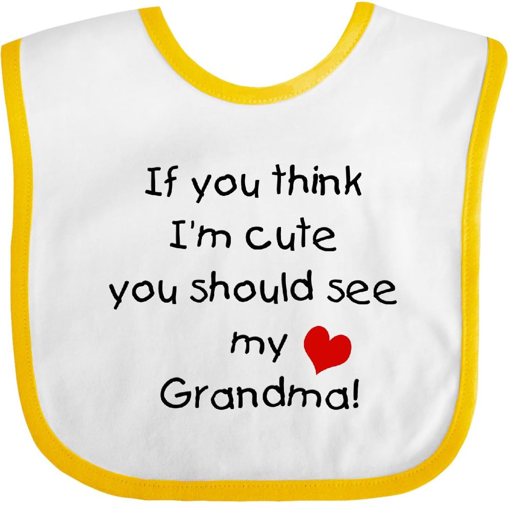 inktastic If You Think I'm Cute You Should See My Grandma Baby Bib White and Yellow 3b0e