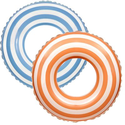 2 PCS Striped Pool Floats for Adults -29 inchSwimming Rings Tubes -Inflatable Pool Float Tube for Adults Pool Floats for The Beach, Party, Vacation (Blue and Orange, M)