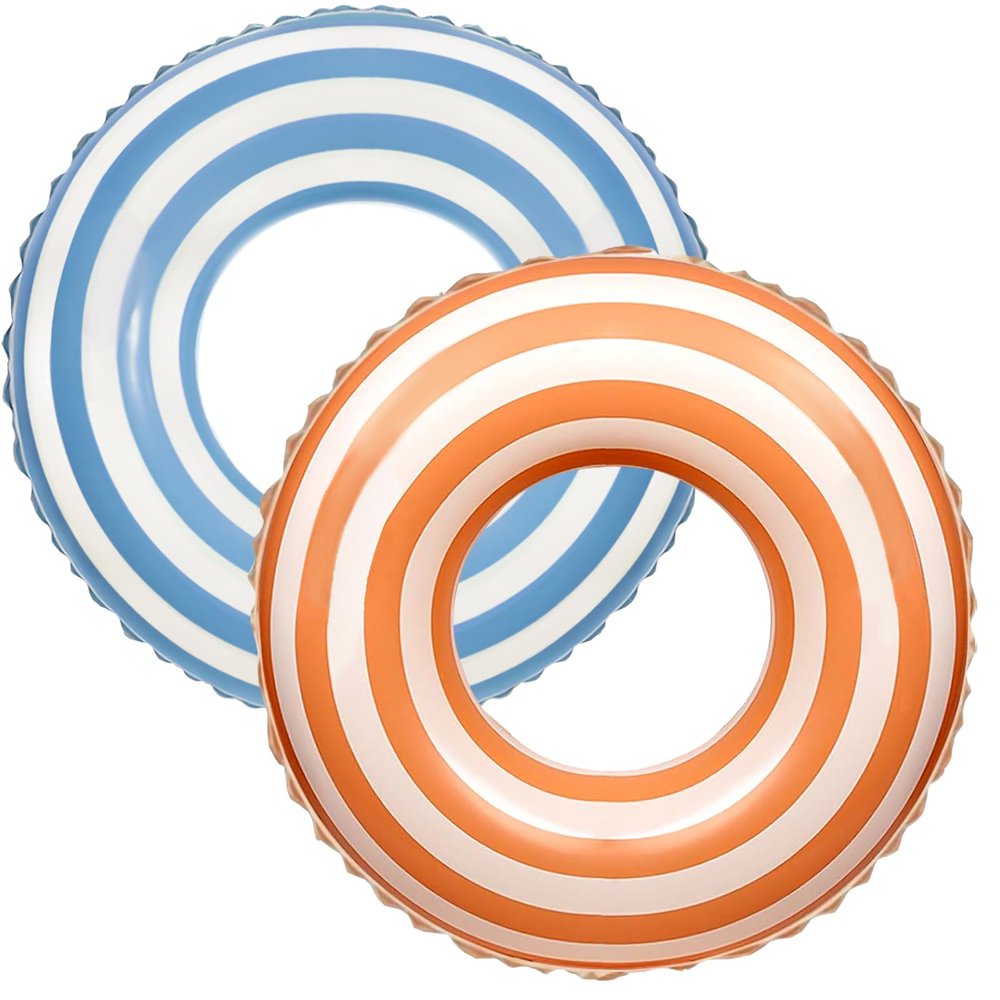 2 PCS Striped Pool Floats for Adults -29 inchSwimming Rings Tubes -Inflatable Pool Float Tube for Adults Pool Floats for The Beach, Party, Vacation (Blue and Orange, M)