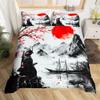 jejeloiu Japanese Samurai Duvet Cover Toddler Size Kids Red Cherry Blossoms Sunset Comforter Cover Set for Boys Girls Teens Mount Fuji Bedding Set Ink Painting Bedspread Cover Room Decor Quilt Cover view 1