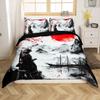 jejeloiu Japanese Samurai Duvet Cover Toddler Size Kids Red Cherry Blossoms Sunset Comforter Cover Set for Boys Girls Teens Mount Fuji Bedding Set Ink Painting Bedspread Cover Room Decor Quilt Cover view 3