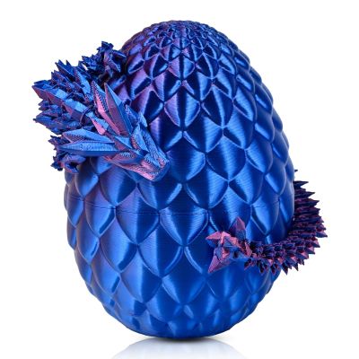 3D Printed Dragon Egg with Dragon Inside,Hatching Dragon Fidget Toy,Mystery Crystal Dragon,Surprise Articulated Dragon,Executive Desk Toys for Kids, Teens & Adults (Silk Red Blue)