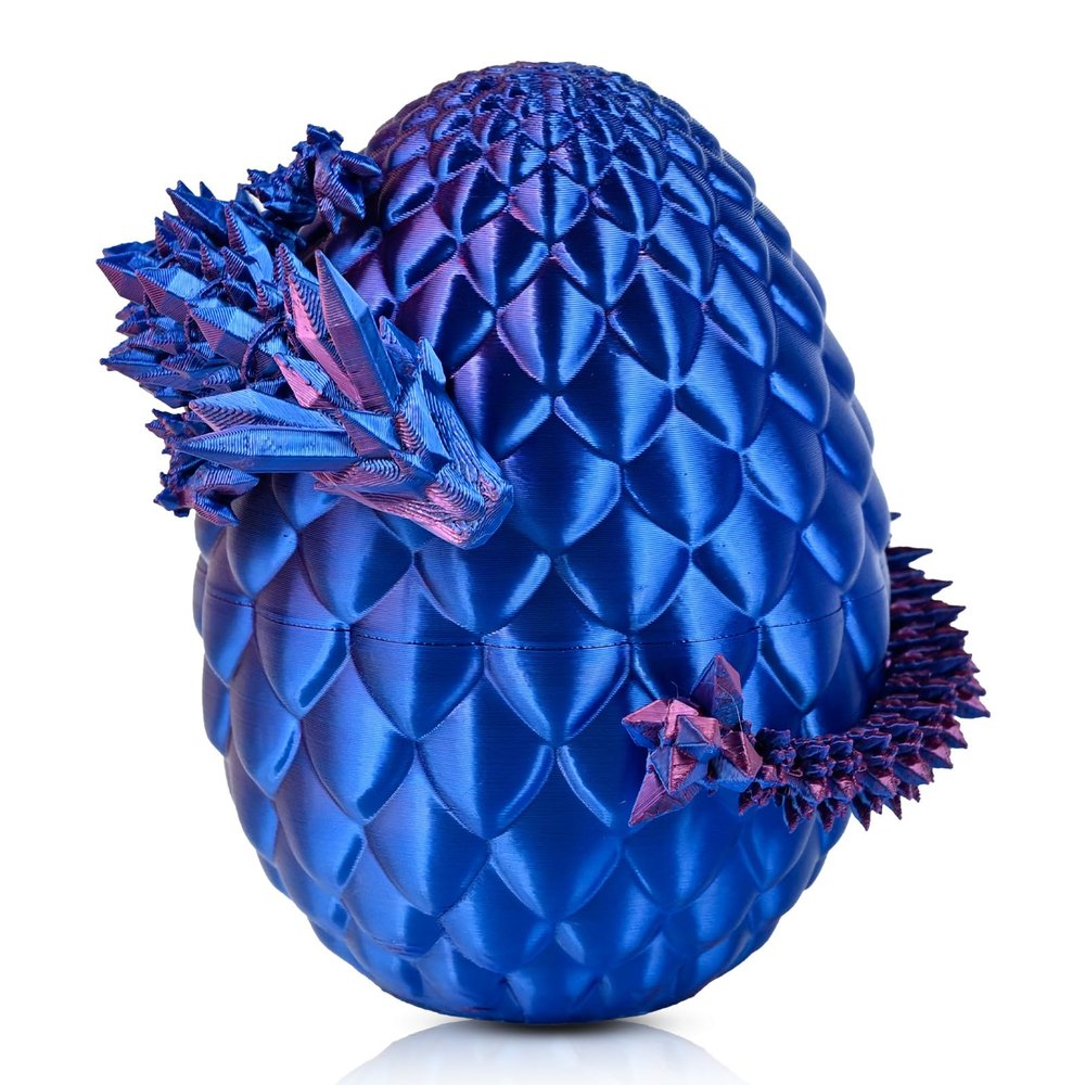 3D Printed Dragon Egg with Dragon Inside,Hatching Dragon Fidget Toy,Mystery Crystal Dragon,Surprise Articulated Dragon,Executive Desk Toys for Kids, Teens & Adults (Silk Red Blue)