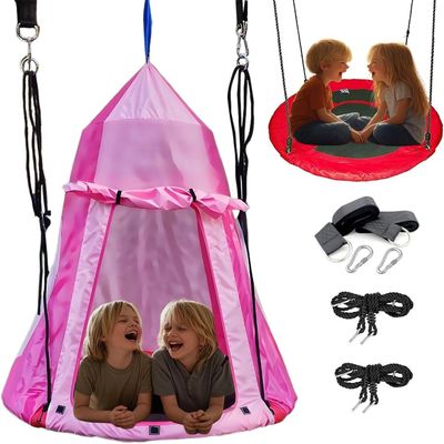 40" Hanging Tent Saucer Swing - 2 in 1 Detachable Hanging Chair Set,Hammock Nest Pod Seat Outdoor Indoor Play House,Max Capacity 330 LBS (Pink)