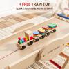 COSYLAND Pikler Triangle Set - 8 in 1 Climbing Toys for Toddlers 18M-3Y, Foldable Wooden Indoor Jungle Gym & Playground with Train Toy & Gift Box, Anti-Tip Design, ASTM Certified, Rainbow view 2