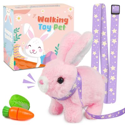 Voichic Robot Bunny Pal- My Realistic Rabbit Toy, Electronic Pets with Sounds, Jumping, Twitching, and Shaking Ears, Interactive Plush Bunny for Kids with Leash, Birthday Gift for Toddler (Pink)