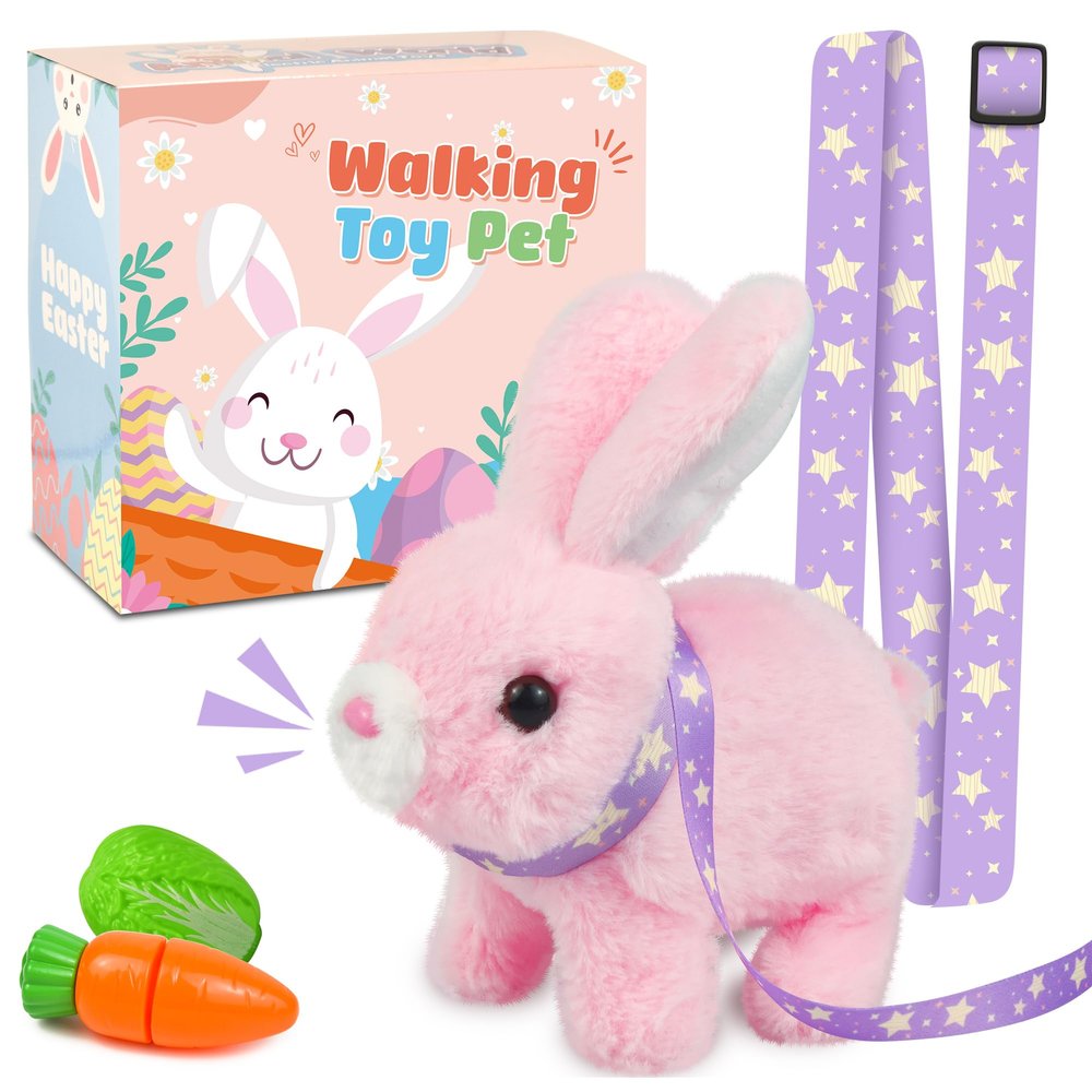 Voichic Robot Bunny Pal- My Realistic Rabbit Toy, Electronic Pets with Sounds, Jumping, Twitching, and Shaking Ears, Interactive Plush Bunny for Kids with Leash, Birthday Gift for Toddler (Pink)