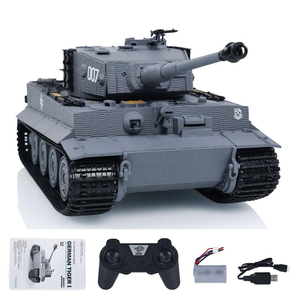 wheelfun US in Stock, Taigen 1/24 RC Battle Tank Tiger I RC Infrared Combat Military Tanks End-Term Chassis Recoil LED Flash Gray Tank Model