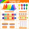 Eocolz 49PCS Carnival Games Outdoor Combo Set for Kids with LED Light, Plastic Cones Obstacle Course Bean Bags Balls Ring Toss Game Egg and Spoon Race Lawn Game, Gift for Birthday Party/Xmas/Easter view 3