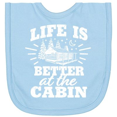 inktastic Life Is Better At the Cabin with Trees and Moon Newborn Bib Light Blue 3795e
