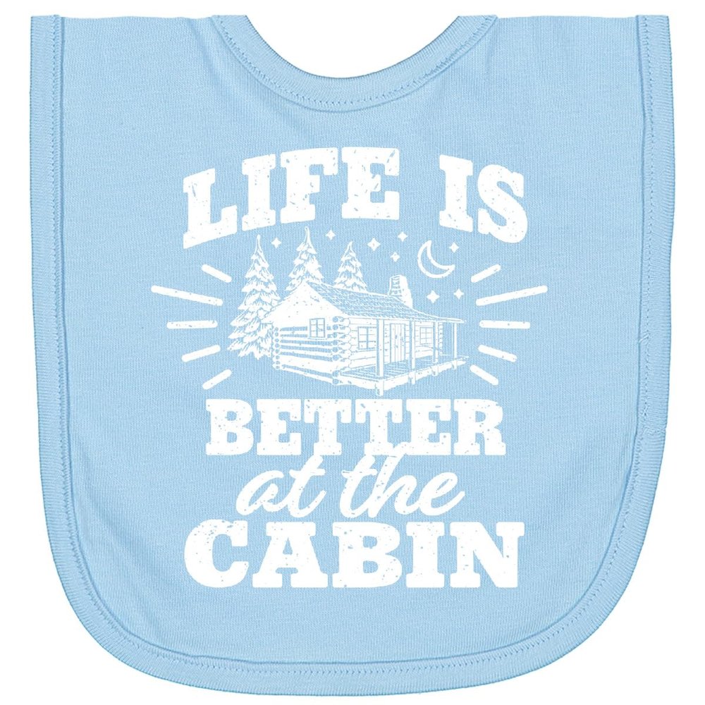 inktastic Life Is Better At the Cabin with Trees and Moon Newborn Bib Light Blue 3795e