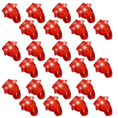 NUDALA 24 Pack Red Light Up Star Rings Glow in the Dark Party Flashing LED Jelly Finger Rings for July 4th,Halloween,Christmas,Concert,Goodie Bag Fillers,Raves