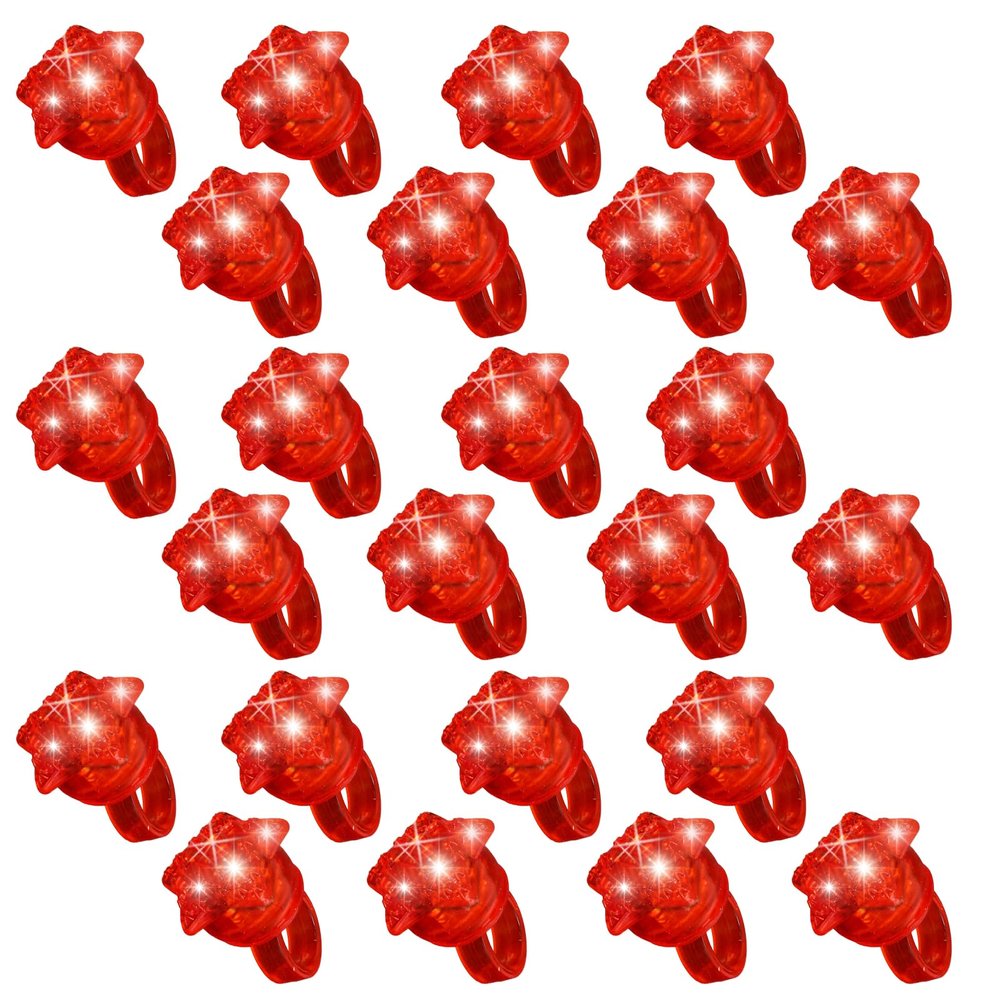 NUDALA 24 Pack Red Light Up Star Rings Glow in the Dark Party Flashing LED Jelly Finger Rings for July 4th,Halloween,Christmas,Concert,Goodie Bag Fillers,Raves