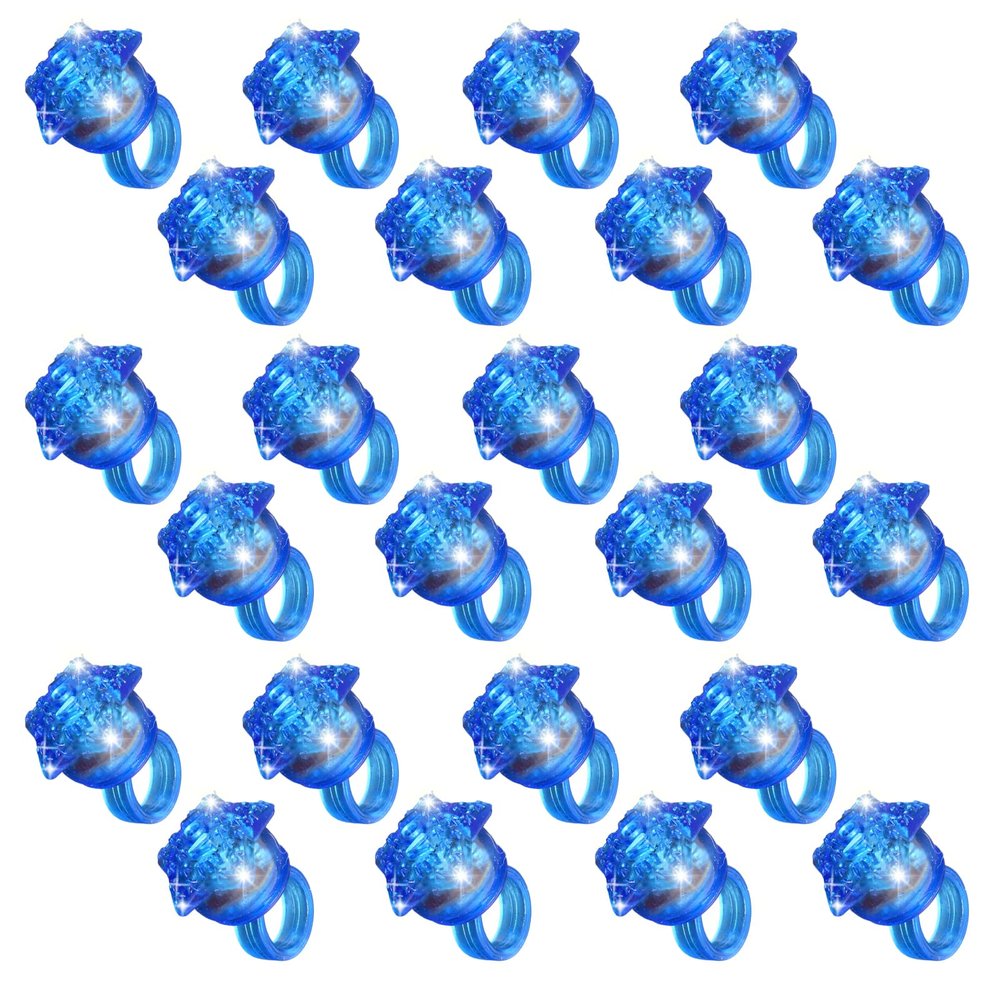 NUDALA 24 Pack Blue Light Up Star Rings Glow in the Dark Party Flashing LED Jelly Finger Rings for July 4th, Halloween,Christmas,Concert, Classroom Prizes,Goodie Bag Fillers,Raves
