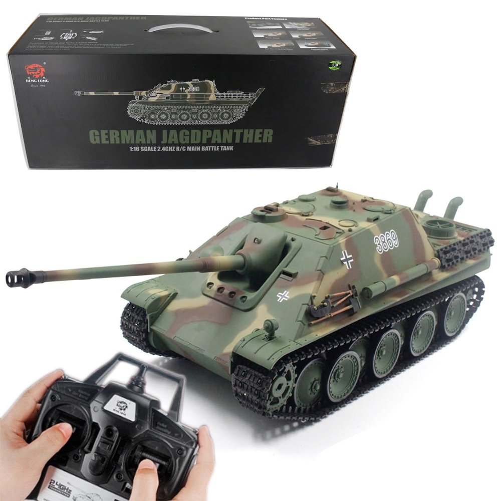 Ssccgym German Jagdpanther Remote Control Tank Anti-Fighter Vehicle Multi-Functional RC War Truck 1/16 Scale TK7.0 Infrared System Steel Gearbox BB Shooting (Updated RC Tank)