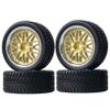 LAFEINA 1/10 RC On-Road Car Rubber Tires and Plastic Wheels Rims for 1:10 RC On Road Touring Cars Run-Flating Car (C, Gold) view 1